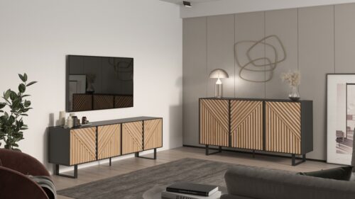 APARADOR ROBLE NEGRO MATE ALANA 3PUERTAS 150CM 18161 SALON 1
